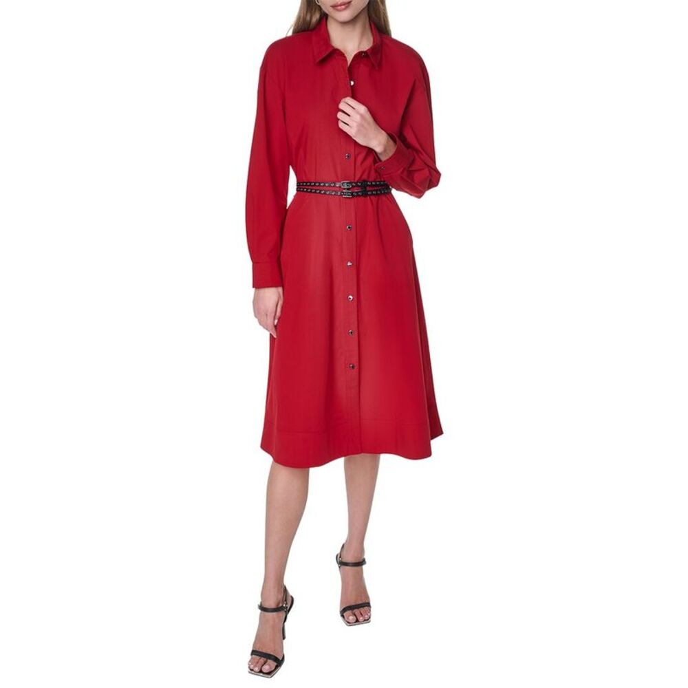 Dkny Womens Roll Tab Button-Down Dress, Red